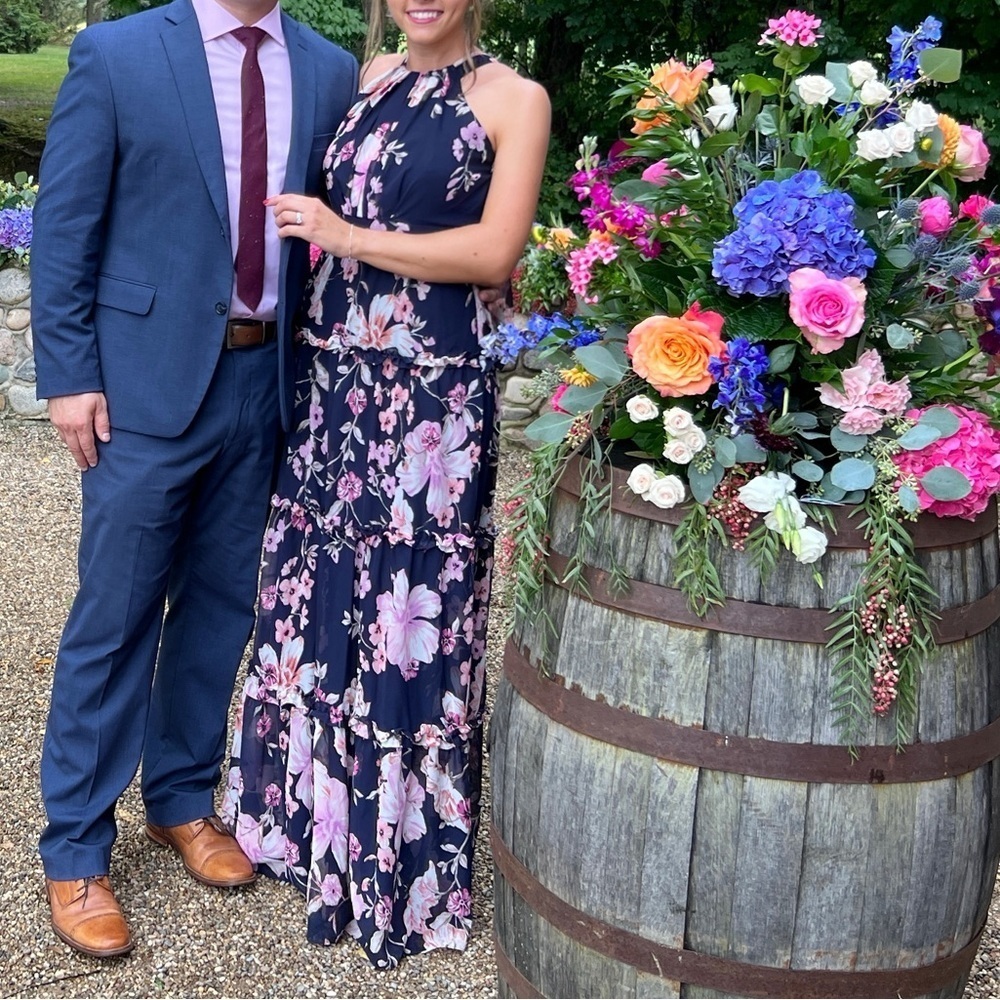 Navy Floral Halter Tiered Maxi Dress - Pink Floral - Picture 3 of 3